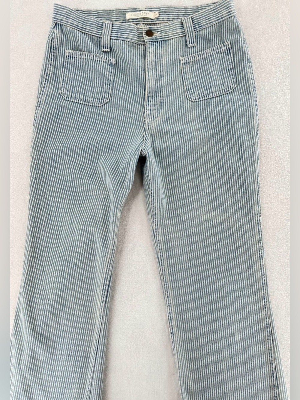 Christy Dawn Lula Jeans Patch Pocket Railroad Stripe Wide Leg 100% cotton 30